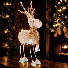 1 pièce Décoration de Noël Renne lumineux LED - Figurine décorative en peluche lumineuse avec bois de cerfs et écharpe - Figurines de Noël à piles pour décoration de table, étagère ou cheminée d'intérieur, décoration de maison, décoration de Noël, décoration de chambre, décoration d'hiver