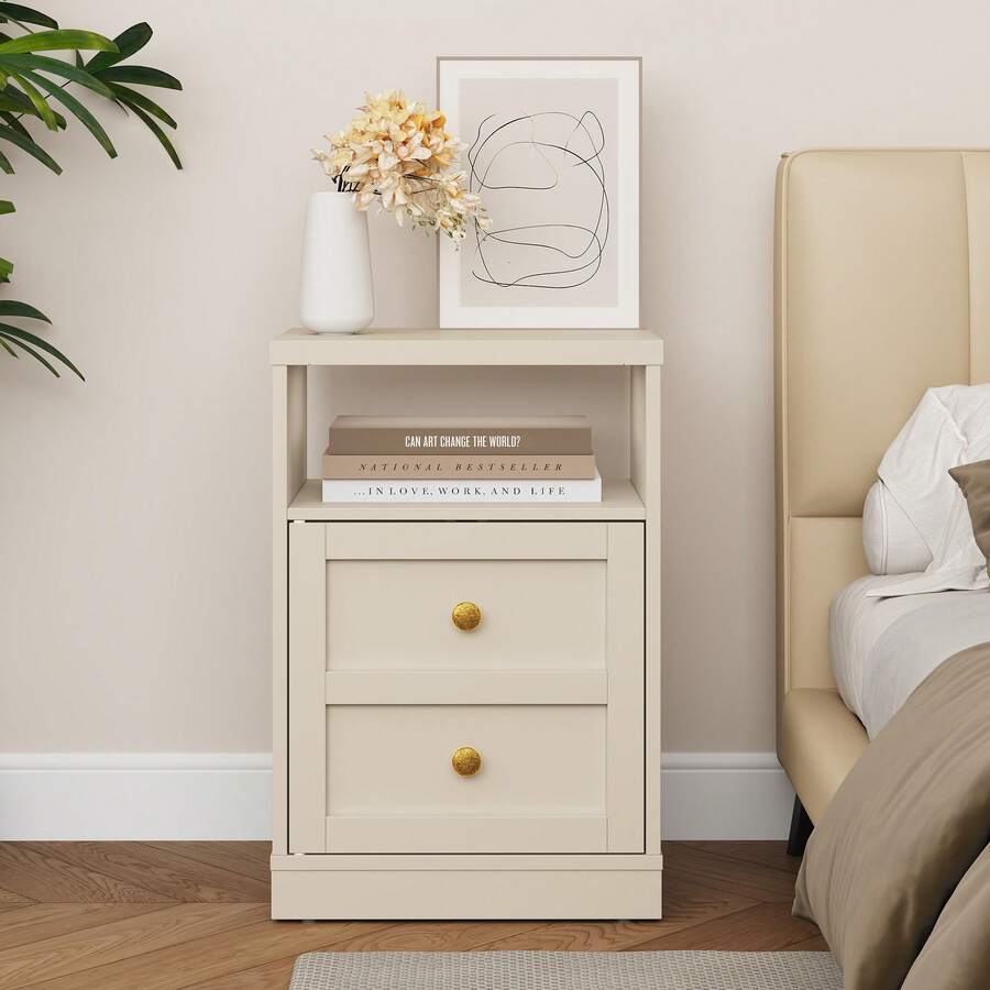 Modern Nightstand With Door & Open Shelf