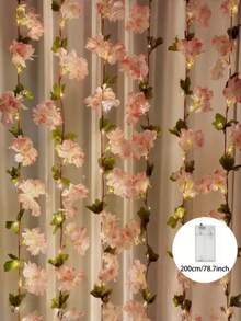 6.56ft/16.4ft[Sakura Fairy String Lights] - LED Rose Gold Flower String Lights, 200cm Floral Garland With Switch Control, Battery Powered, Plastic Material, Christmas Floral Decor Theme, Batteries Not Included, Switch Control, Suitable For Indoor Floral Decoration In Weddings And Special Occasions!