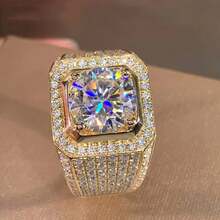 Fashion Alloy Bracelet With Synthetic Cubic Zirconia, Unisex Style, Square Halo Design, Non-Plated Engagement Ring, Sparkling Crystal Wedding Ring, Suitable For Both Men And Women - 金色 - 查看 6
