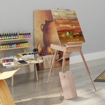 HOMCOM 72.4" French Easel, Foldable Painting Easel Stand, Portable Wooden Sketch Box With Drawer, Palette, Shoulder Strap, Hold Canvas Up To 34" For Artist Painters