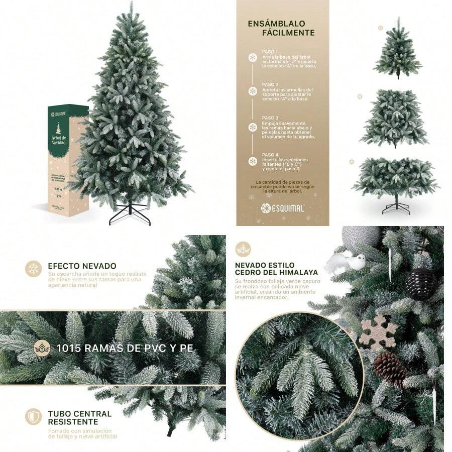 ESQUIMAL Árbol de Navidad Escarchado Frondoso Pino Navideño con Nieve Verde Nevado 220 cm - VerdeNevado - Ver 1