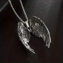 Vintage Silver Angel Wing Pendant Necklace, Perfect Gift For Both Men And Women - 銀色 - 查看 3