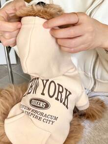 印花狗狗连帽卫衣，保暖衣物，适合小型和中型犬，吉娃娃外套，幼犬服装，猫咪服装 - 卡其色 - 查看 14