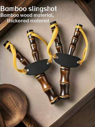 3 件装 - 2 个复古竹弹弓 + 粘土弹药，适合父母和孩子的无害户外互动射击玩具
