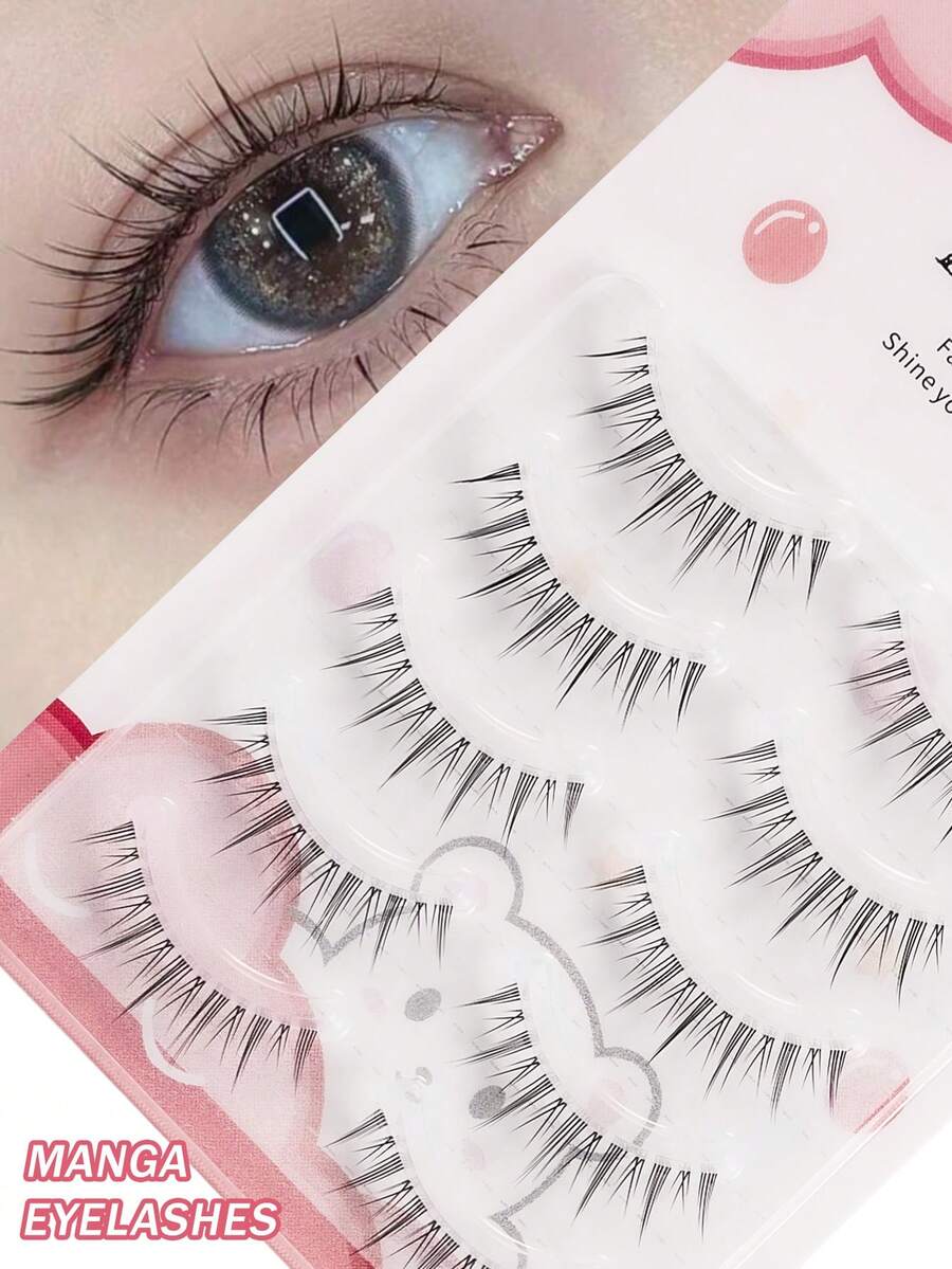 5 Cặp lông mi giả kiểu hoạt hình, lông mi mềm mại tự nhiên, dải nhựa trong suốt, kiểu quỷ và tiên. - màu đen - Xem 1
