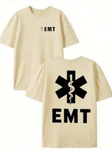 EMT Paramedic Medical Tee , Men's Double-Sided Printed Fashionable Casual Crew Neck 220gsm Pure Cotton T-Shirt(1 PC) - 杏色 - 查看 3