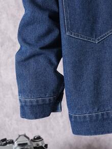 2 件套男童休闲时尚学院风牛仔夹克，带口袋和长袖，牛仔裤，适合春秋季