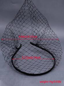 1 件黑色简约优雅欧洲复古大号鸟笼面纱头带，新娘婚礼礼服正式派对化妆舞会面纱 - 黑色 - 查看 3