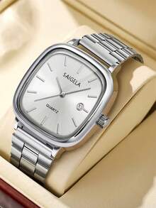 1 件复古简约方形表盘石英表，男女通用可调节不锈钢表链，日常时尚配饰，送礼佳品 - 銀色 - 查看 2