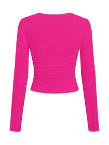 Áo nữ AiTyi, kiểu dáng thoải mái, màu trơn, ôm sát, thời trang tối giản, phong cách Y2K đa năng, phù hợp cho lễ tốt nghiệp, lễ hội hóa trang, lễ Phục sinh, lễ hội âm nhạc, Ngày của Mẹ, mùa xuân/hè. - Hoa hồng đỏ - Xem 5