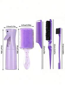 1/2/3/4/5/6/7/9/12 件发刷套装，（6.8 盎司/200 毫升）连续细雾喷雾瓶，适合成人和女孩头发独角兽卡通顺发刷、梳理刷，适用于发型设计、美发师 - 紫色 - 查看 13
