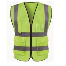 Green Reflective Jacket With Multiple Pockets, Unisex Breathable Reflective Vest, Suitable For Outdoor Running, Sports, Driving, Cycling