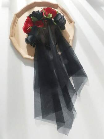 1 件玫瑰腰带黑色轻纱万圣节头带新娘头饰适用于婚礼、万圣节节日装饰、宴会舞会、周年纪念、活动、派对