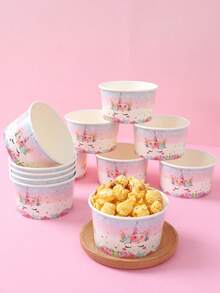 10Pcs 8oz Disposable Paper Bowl,Ice Cream Cups With Jungle Animals,Strawberries,Mermaids,Unicorns Design,Popcorn Box,Birthday Party Tableware,Picnic Party Supplies,Under The Sea Party Decor,Jungle Theme Birthday Party Decoration,Gender Reveal Party Decor,Baby Shower Decorations,1st Birthday Party Decorations - 彩色 - 查看 5