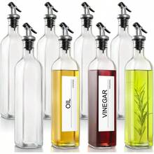 Olive Oil Dispenser Bottle, 6 Pack Oil Dispensers Bottles Kitchen, Cooking Vinegar Dispenser Set, Glass Container Cruet - Pourer Spout, Funnel And Labels - 透明 + 17 盎司-8 包 - 查看 1