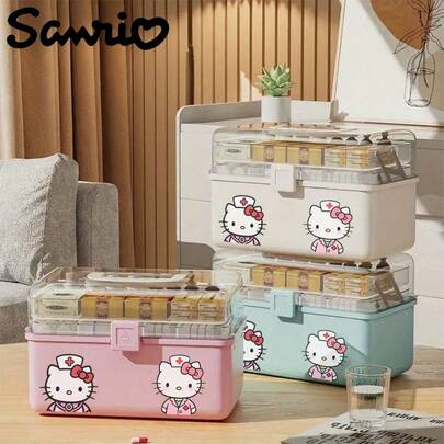 Sanrio 1pc Sanrio Large-Capacity Medical Storage Box – A Multi-Functional, Multi-Layered, Moisture-Proof Storage Case For Household Medicine, First-Aid Supplies And Pills (Extra-Large Size). It Is An Ideal Storage Box For Medical And Epidemic Prevention Supplies During Travel And Camping