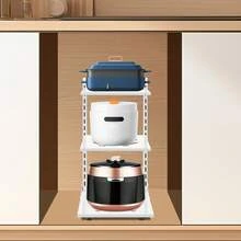 RibasuBB 3-Tier Pot And Pan Organizer Rack For Kitchen Countertop, Adjustable Carbon Steel Stand With Removable Shelves, Space-Saving Vertical Storage, White - 白色 - 查看 2