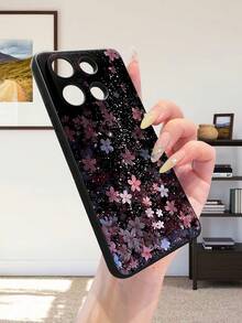 1 pieza Funda de teléfono de lujo premium con patrón de flores y brillo para teléfonos Android - S25Ultra, S24Ultra, S23Ultra, S22Ultra / Redmi 12, Redmi Note 13 / OPPO / Realme / Infinix Series. Resistente a huellas dactilares, a prueba de golpes, con carcasa de silicona suave anti-caídas para proteger el teléfono de arañazos.