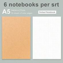 6 piezas/Paquete de Libretas de Papel Kraft, Mini Cuaderno para Diario de Viaje, Adecuado para Escuela, Oficina, Escritura, Proyectos, Diarios (Cubierta Marrón, Páginas en Blanco)