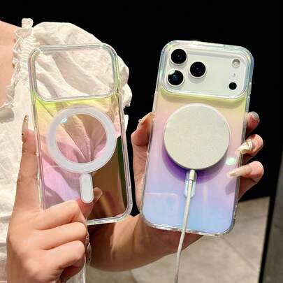 适用于 17 17 Air 17 Pro 17 Pro Max 的磁性手机壳渐变色透明强磁铁适用于 Mag-cover 防震软保险杠手机壳兼容 13 16 Pro Max 11 12 14 15 Plus 16E XS Max XR 7 8 Plus