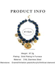 1 件奢华绳结不锈钢眼、心、蝴蝶多吊坠 DIY 手工编织项链，适合女性宴会、派对、聚会、日常穿着、节日礼物 - 金色 - 查看 4