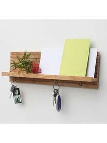 钥匙架、玄关收纳架、壁挂钥匙扣、中世纪现代风格、浮动搁板、带挂钩的搁板、结婚礼物、壁挂钥匙扣 - 彩色 - 查看 4