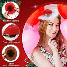 1pc Red Women's Mini Cowboy Santa Hat Headband With Faux Fur Trim & Adjustable Elastic Band - Lightweight Red & White Christmas Party Costume Accessory For Masquerade, Holiday Events, Christmas Hats, Masquerade Accessory, Jacquard Texture - Multicolor - View 1