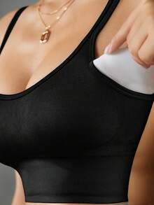 1pc Women's Racerback Bra, Wireless Removable Padded Bra - Black - View 2