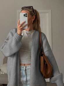 Women Long Sleeve V Neck Cardigan Regular Length With Pockets Medium Stretch Fabric - Grey - View 4