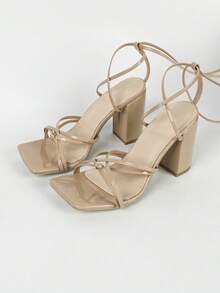 Damen Aprikose Quadratische Zehenkappe Dicke Absatz Sandalen, Sexy Offene Zehenkappe Klobige Absätze, Party Mode Minimalistische Komfortable High Heels, Vielseitige Damen Kleid Sandalen, Frühling Sommer Outfits - Aprikosenfarben - Übersicht 6
