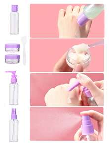1 Set Transparent Leak-Proof Travel Toiletry Dispenser Bottles, Refillable Lotion Shampoo Cream Liquid Soap Containers, Back To School, Holiday Travel, Business Trip, Camping Dorm Storage Travel Accessories - Pink - View 8