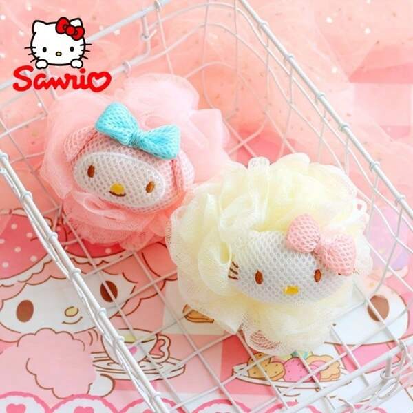 Sanrio 3 Stück Sanrio Melody, Hello Kitty süße Cartoon weiche dichte Mesh Badeschwamm, reichhaltig schäumende tiefe Reinigung Badeschwamm, süßer, niedlicher Stil Badeschwamm, geeignet für tägliche Körperpflege, Valentinstag Geschenk, Weihnachtsgeschenk, Peeling Badeschwamm, leichtes Reinigungswerkzeug
