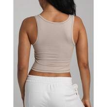 Women Rib Tank Top Padded Workout Top Square Neck Crop Tank Fitted Basic Cami Tops - Oat Milk - View 5