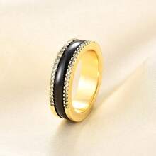 6mm White/Black Ceramic Rings Plus Cubic Zirconia For Women Comfort Fit Engagement Wedding Band Size 5-122025 - 6mm Black+Gold - View 6