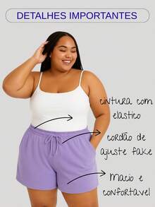 Kit 2 Shorts Plus Size Duna Fabric Women's Comfort, Lightness And Basic Style Everyday - 黑色和淡紫色 - 查看 8