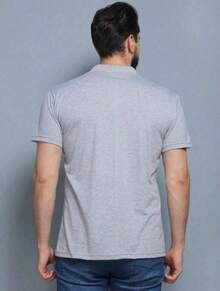 BOOS Men's Summer Polo Neck T-Shirt Regular Fit Buttons On The Front Button - Grey - View 2