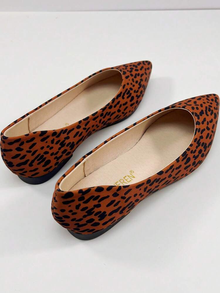 Leopard Print Pointed Toe Flat Shoes For Women, Comfortable Non-Slip Sole, Slip-On Loafers, Suitable For Daily Wear - Brown - View 2