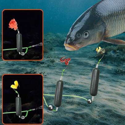 1 pieza Juego de pesca de carpa estilo europeo Esen, con doble gancho anti-atasco con elevación automática, diseño de fondo anti-fugas - Ganchos de colores mixtos duraderos, material resistente a la corrosión de grado profesional para pescadores