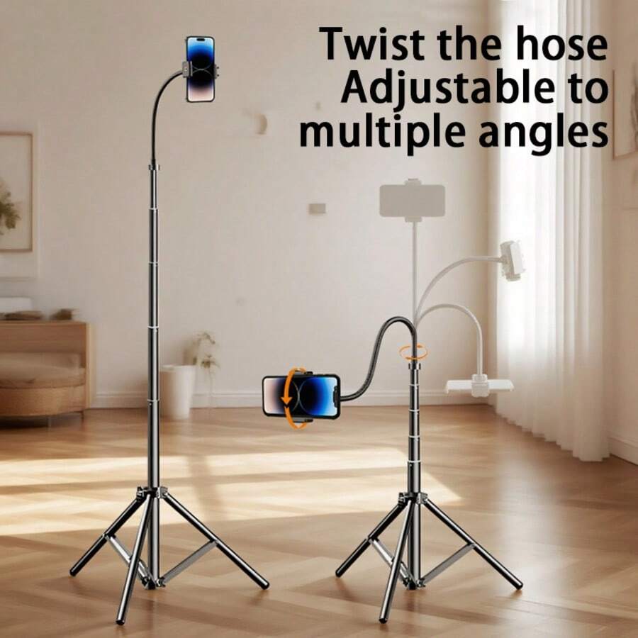 带手机支架的灵活鹅颈三脚架，便携式金属三脚架，适用于直播、视频博客、烹饪、健身、视频录制和观看，适合暑假、旅行、户外活动、直播、稳定录制假期旅行户外活动稳定录制 - 彩色 - 查看 1