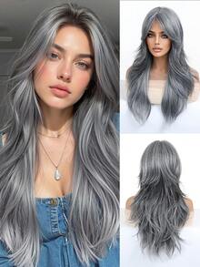 24 Inch Long Wavy Wigs With Bangs Grey Wigs For Women Ombre Hair With Blonde Wigs,Heat-Resistant Synthetic Wigs For Daily Party Cosplay Wigs,Gifts For Girlfriends For Party Costume Daily Wear Music Festival Colorful Wigs Perfect For Daily Holiday Travel Wear For Halloween And Christmas New Year Carnival Music Festival Cosplay ,Gifts For Girls,Summer Graduation Gifts,Ready-Made Gifts,Halloween Christmas Gifts - Xám - Xem 2