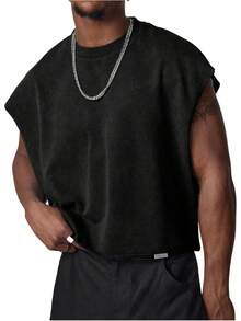 SQ-RomweMen's Dolman Sleeve Crop Vest Top T Shirts Crewneck Loose Pullover Tank Topsgraphic Tees Graphic Tee - 灰色和黑色 - 查看 6