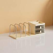 1个不锈钢和PP材质桌面书架 | 小型立式书架，带防滑底座和可调节层板 | 桌面收纳架 | 学生宿舍桌面整理架 | 桌面收纳盒 - 多层文具和办公用品收纳 - 彩色 - 查看 15