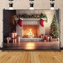 2 pièces 1 pièce Cheminée décorée de Noël, conception générée par IA, convient pour la décoration de la maison, de la fête, de l'événement, de la maison moderne, toile de fond pour la photographie