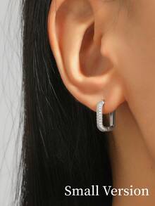 方晶鋯石裝飾圓耳環 - 銀色 - 查看 10