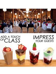 10/20/30个装 3盎司迷你甜点杯（不含勺子），方形甜点杯 - 塑料高直筒慕斯杯、纸杯蛋糕杯、餐饮杯和沙拉杯，小型可重复使用碗，用于盛放派对甜点和开胃菜