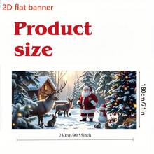 Pancarta plana 2D de Navidad para el garaje - Escena de Papá Noel, renos y pueblo de muñecos de nieve, decoración de pared exterior navideña adecuada para fiestas, de poliéster