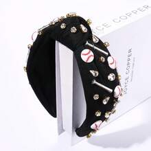 Knotted Headband For Women - Sport Hairband With Baseball Charms, Crystal Jeweled Embellished Wide Top Knot Headpiece For Game Day, Funny Gift For Ladies And Girls Fans (BLACK) - Bóng chày thắt nút màu đen - Xem 11