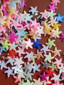 10 (Random Colors) Pcs Mixed Color Resin Starfish Rhinestone Flat Back Mini Stars, Suitable For DIY Crafts, Wedding Decoration, Nail Art And Scrapbooking - Multicolor - View 2
