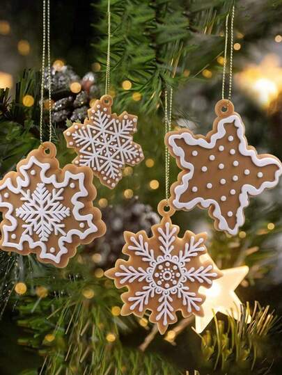 12/24 Pcs Christmas Gingerbread Snowflake Ornaments For Tree Rustic Brown Silicone Christmas Ginger Bread Hanging Ornaments Pendants For Xmas Tree Winter Crafts Holiday Home Party Decor Indoor,Christmas Tree,Santa Claus,Christmas Decorations,Gingerbread House,Christmas Gifts Christmas Tree Hangings,Christmas Gifts